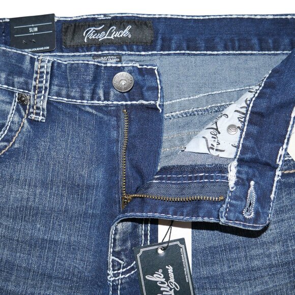 NEW True Luck Slim Fit Jeans Men's Size 34x30 Embroidered Thick Stitch BKE NWT - Picture 5 of 10